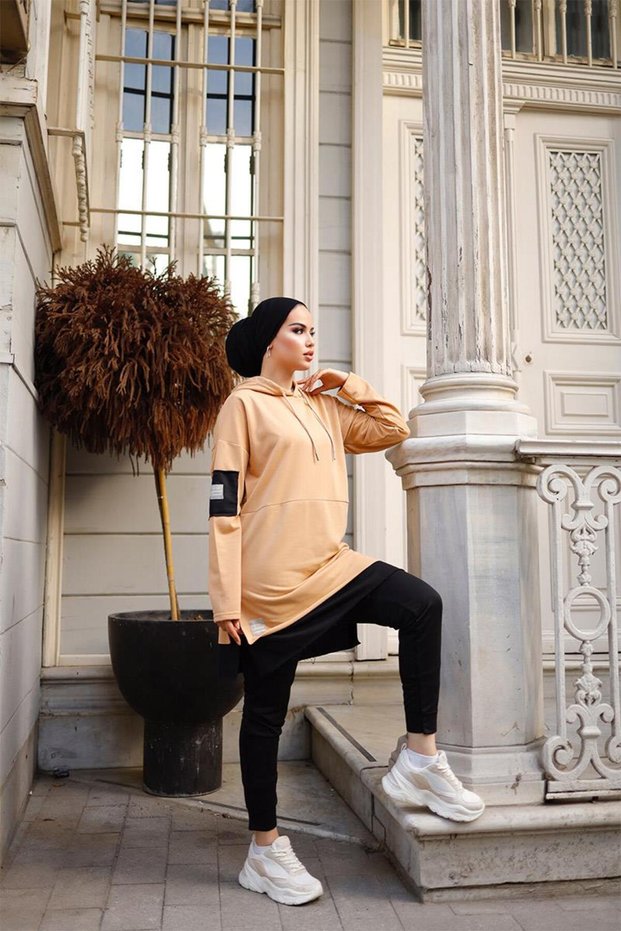 Cotton Tunic Trousers Tracksuit Set Trn2030 Latte