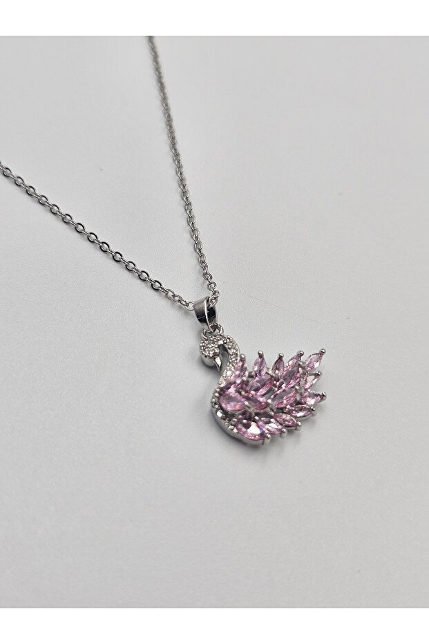 Pink Stone Swan Necklace Steel Swan Necklace Pink Necklace