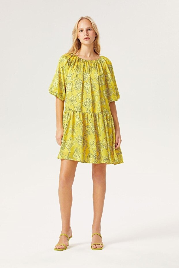 Balon Kol Mini Elbise - 1