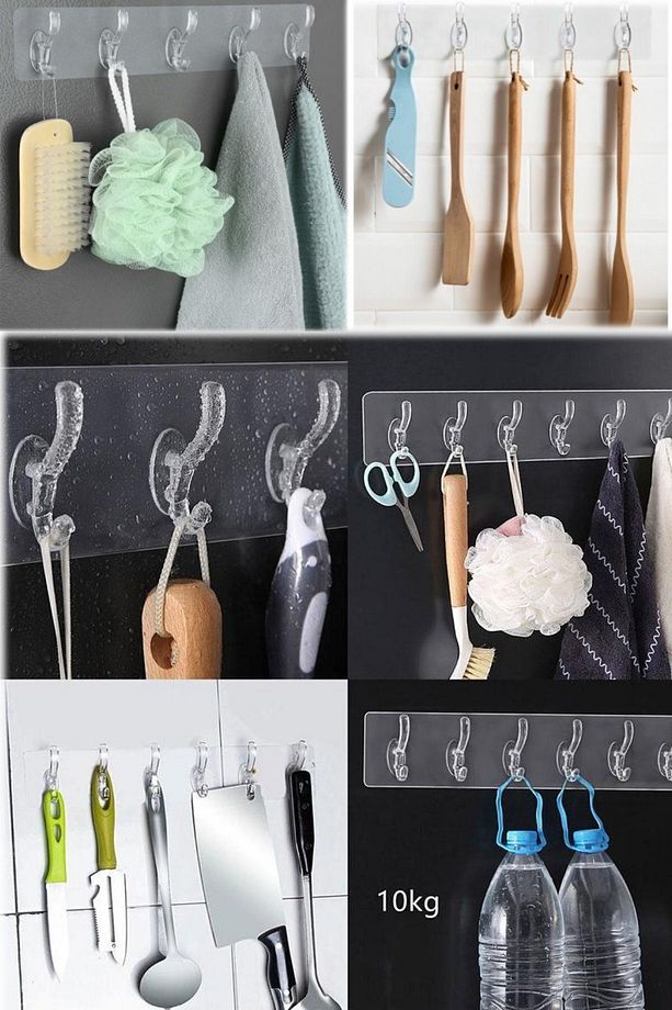 2 Adet 5 Kancalı Şeffaf Mutfak Banyo Askılığı Güçlü Yapışkanlı Askılık Set 5'li Tek Kapı Duvar Askı - 4