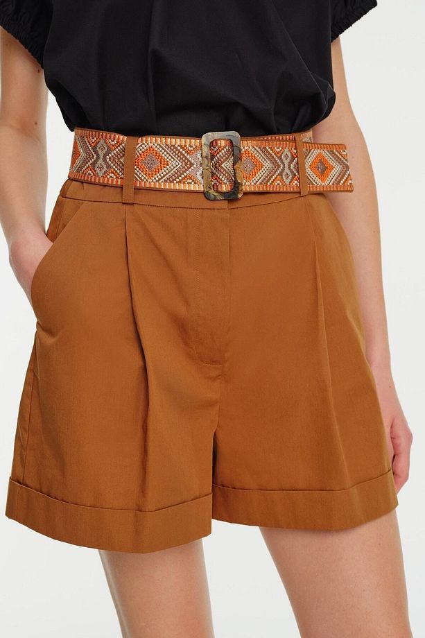 Yüksek Bel Poplin Şort - 3
