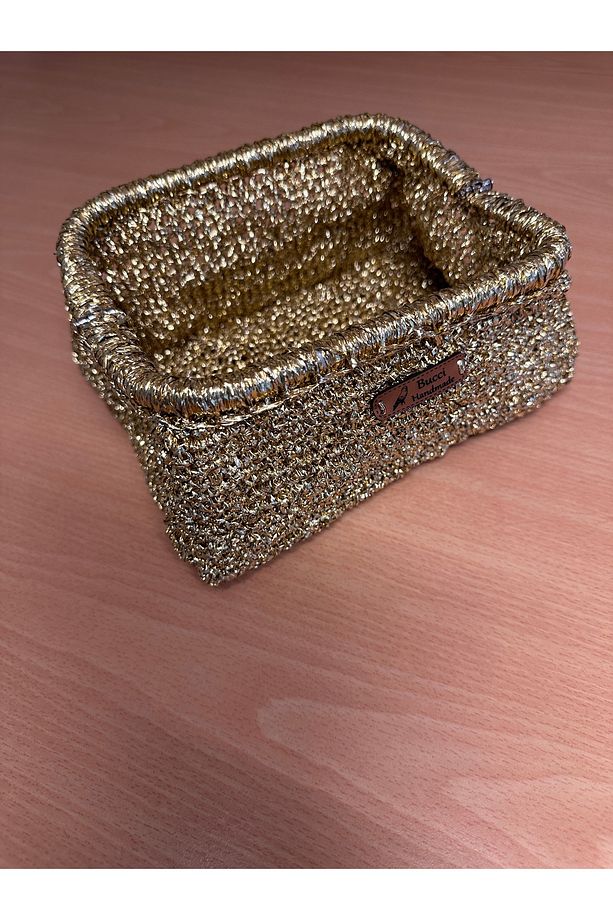 Handmade Clutch Çanta /El Örgüsü El Çantası / Metalik Ip Parlak Simli  Dore / Altın Renk - 4