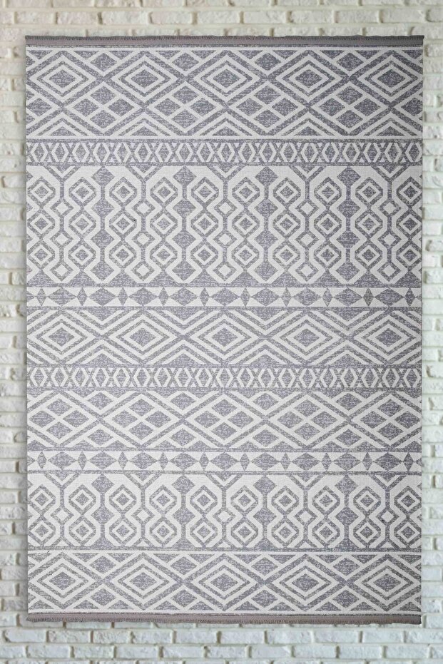 Nordic Patterned Light Gray White Washable Non-Slip Base Chenille Machine Carpet 7778