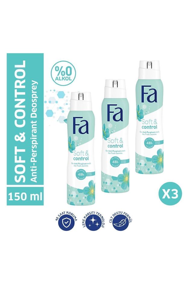 Soft Control Deosprey 150 ml x3 Set – Kuru Yağ Teknolojili, Yasemin Kokulu Ferahlık ve Koruma - 1