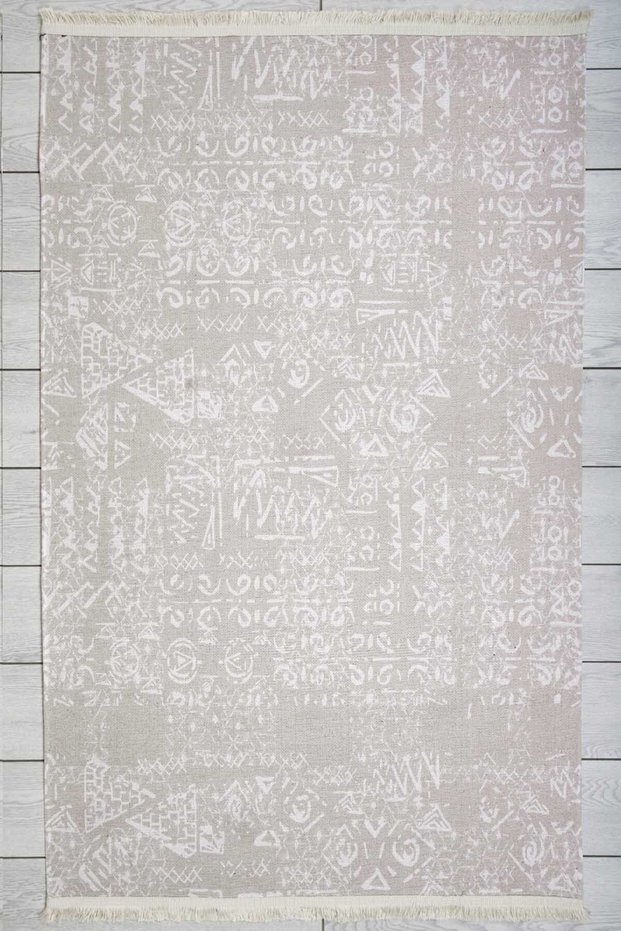 Scandinavian Patterned Beige White Chenille Machine Made Carpet Runner Washable Hallway Carpet 7759