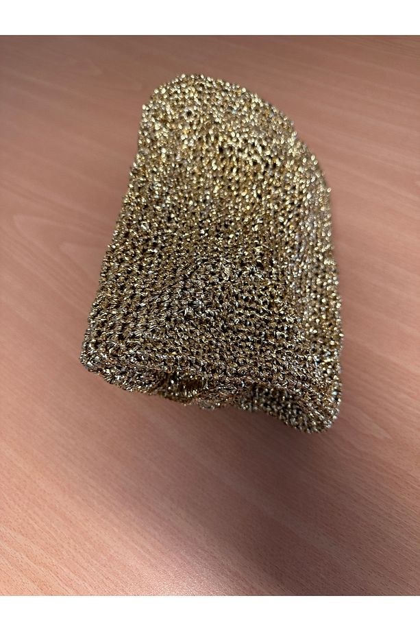 Handmade Clutch Çanta /El Örgüsü El Çantası / Metalik Ip Parlak Simli  Dore / Altın Renk - 7