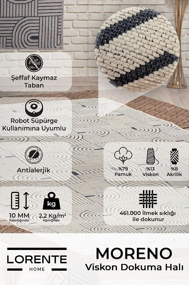 Moreno Viskon Dokuma Halı Kaymaz Taban Yıkanabilir Pudra Çocuk Halısı 1142 - 8