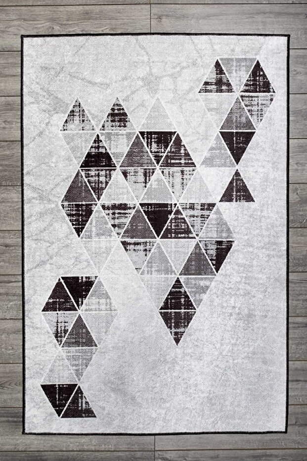 Modern Patterned Velvet Carpet Gray Black Washable Non-Slip Base Carpet 7144