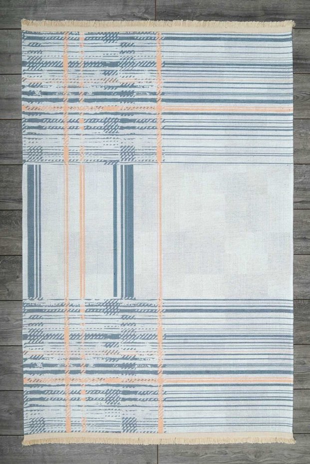 Bohemian Patterned Gray Blue Beige Runner Washable Entrance Chenille Hallway Carpet 7555
