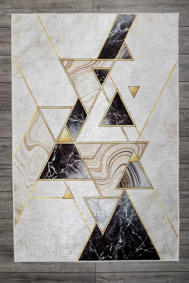 Modern Patterned Velvet Carpet White Gold Black Washable Non-Slip Base Carpet 7143