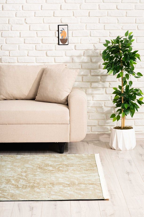 Abstract Desenli Krem Yıkanabilir Kaymaz Taban Şönil Koridor Salon Mutfak Halısı 7827 - 7