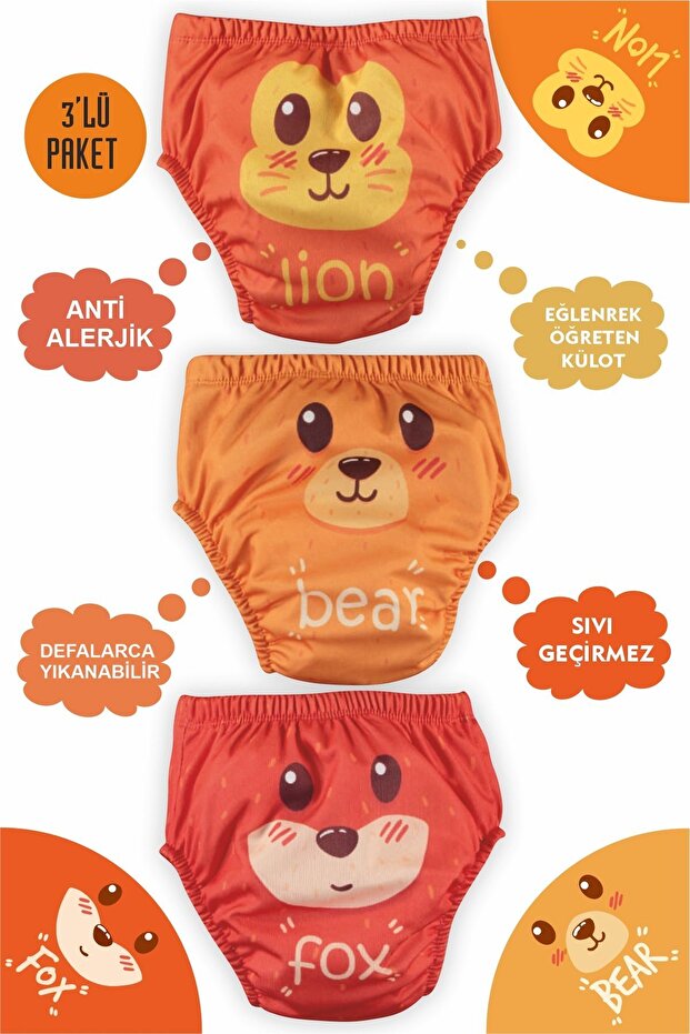 Poopes Washable 3-Piece Combination Animal Training Pants for 1-2-3-4 Years Old