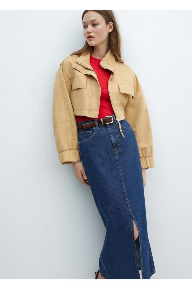 Yırtmaçlı denim etek - 5