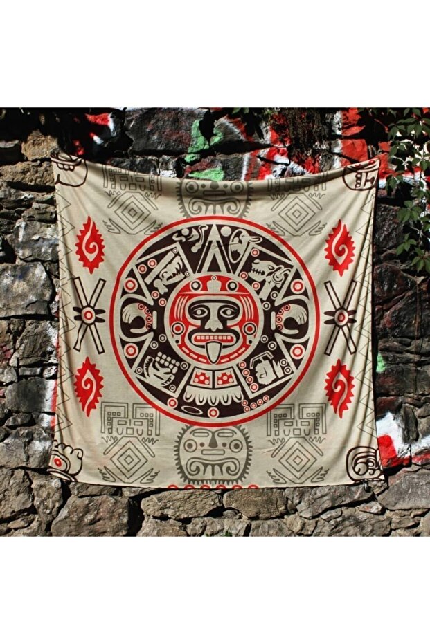 Aztek Güneş Takvimi Duvar Örtüsü Tapestry 150x150 - 1