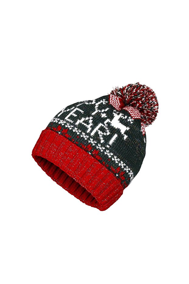Unisex Pompom Christmas Happy New Year Beanie Fo 2030-1 Green