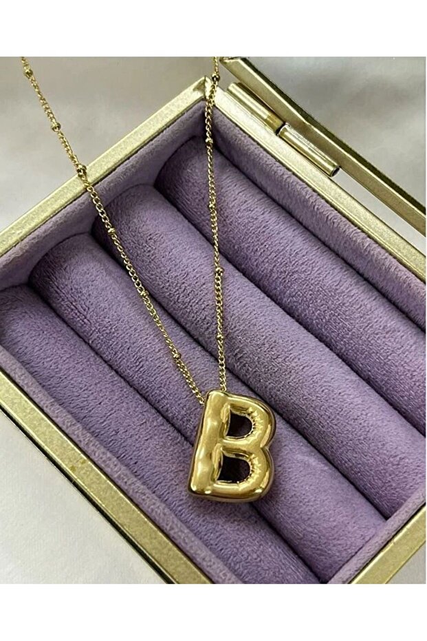 Three Dimensional Steel B Letter Balloon Gold Color Necklace
