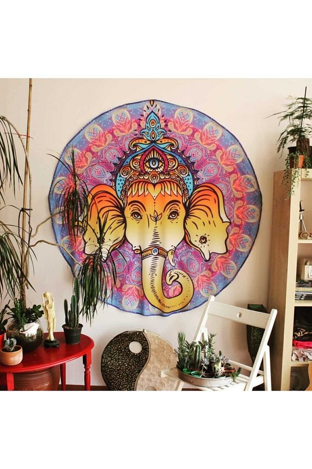 Ganesha Yuvarlak Duvar Örtüsü Tapestry 150x150 - 1