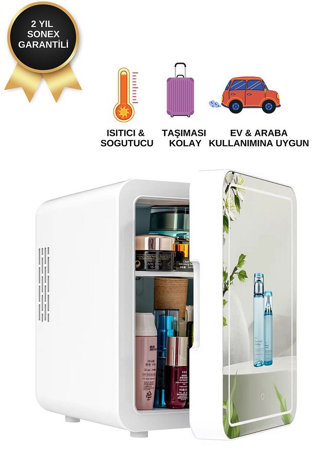 4L LED Işıklı Taşınabilir Mini Dolap - Kozmetik, Makyaj Kremi ve İçecekler İçin Sıcak/Soğuk Ayarlı - 1