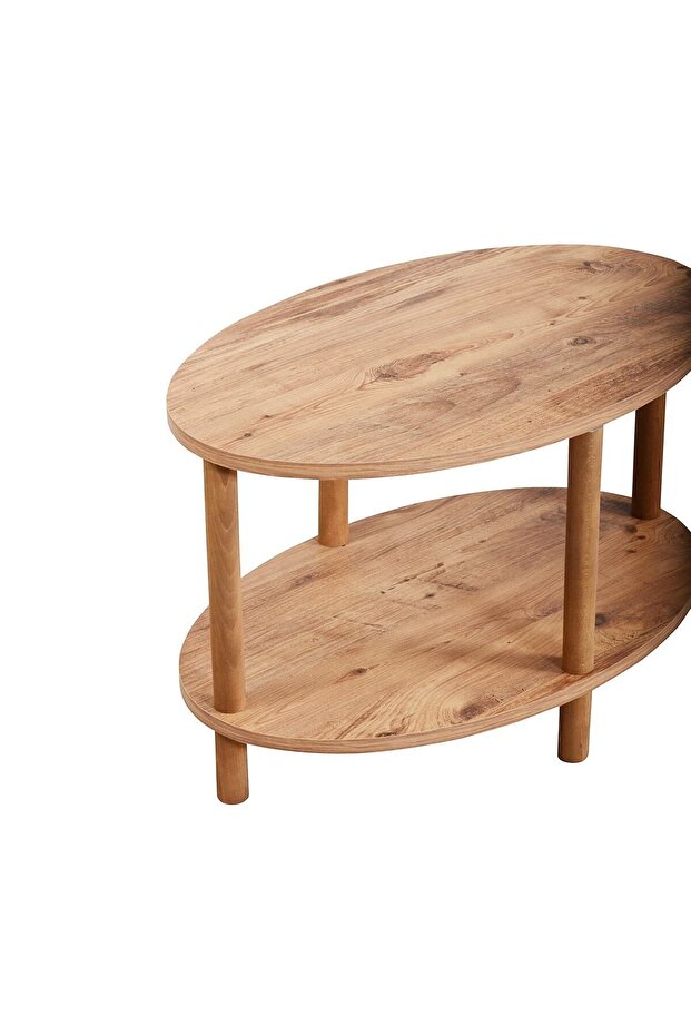 Oval Ahşap Ayaklı Iki Katlı Gazetelikli - Atlantik Çam Orta Sehpa - 5