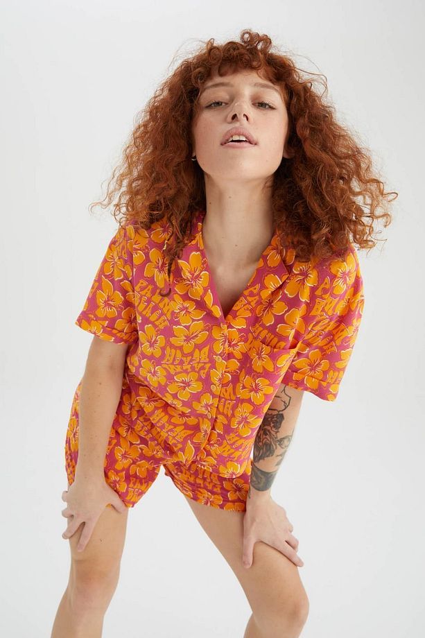 Coool Relax Fit Çiçekli Pijama Yaka Kısa Kollu Gömlek Y9107az22hs - 5