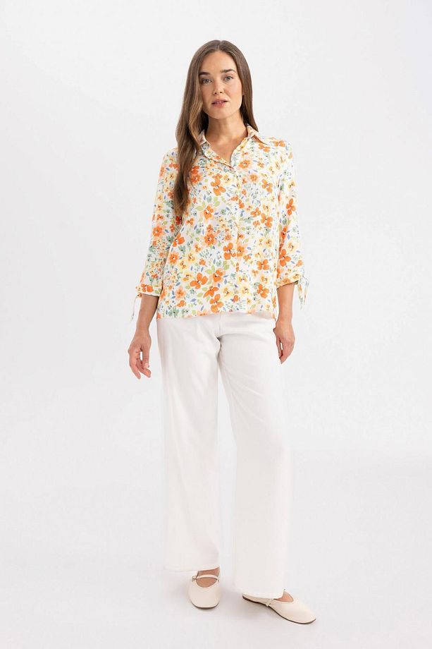 Loose Fit Çiçekli Yarım Kollu Gömlek U3701az24sm - 2