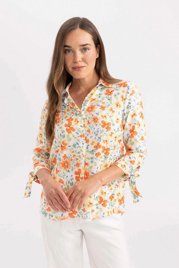 Loose Fit Çiçekli Yarım Kollu Gömlek U3701az24sm - 1