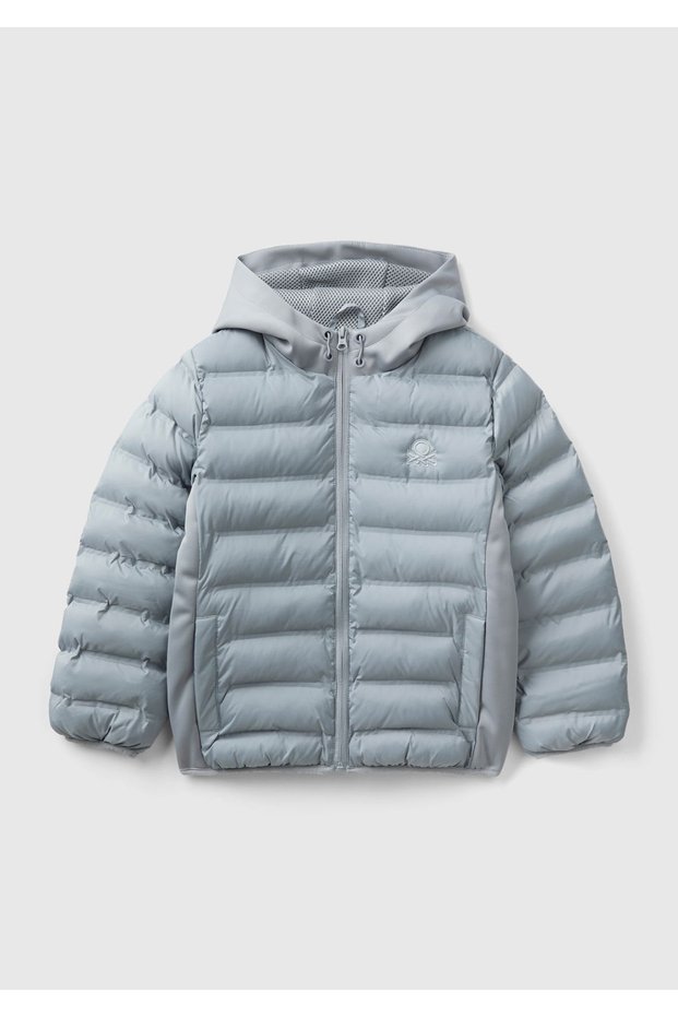 Boys' Light Gray Puffa Coat with Logo