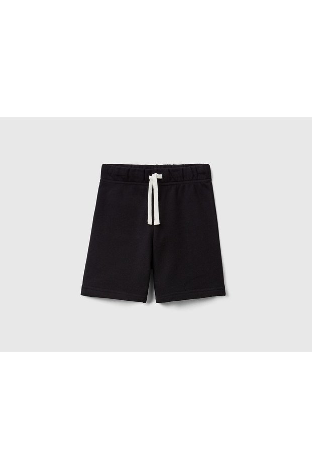 Boy's Black Benetton Logo Bermuda Sweat Shorts Black