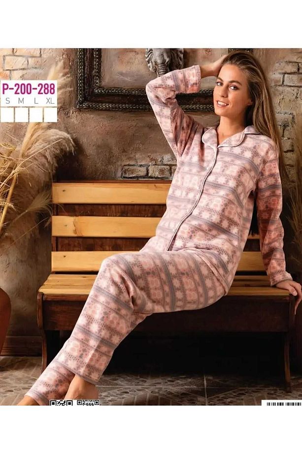 Kışlık Polar Düğmeli Pijama Takımı - 1