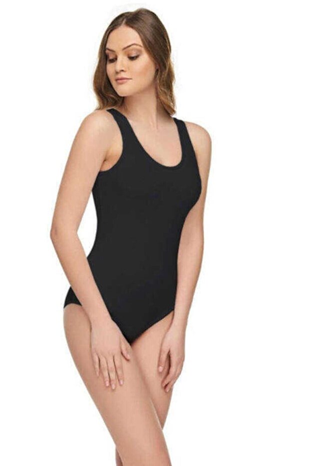 Tutku Women's Black Thick Strap Stud Modal Body Elt2005
