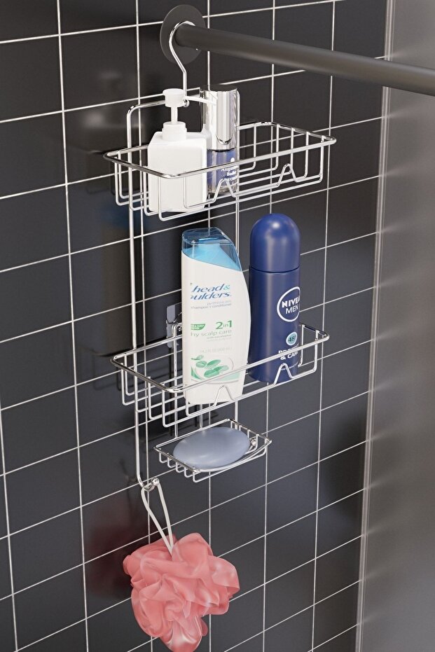 2-Tier Chrome Shower Cabin Shelf - Bathroom Organizer