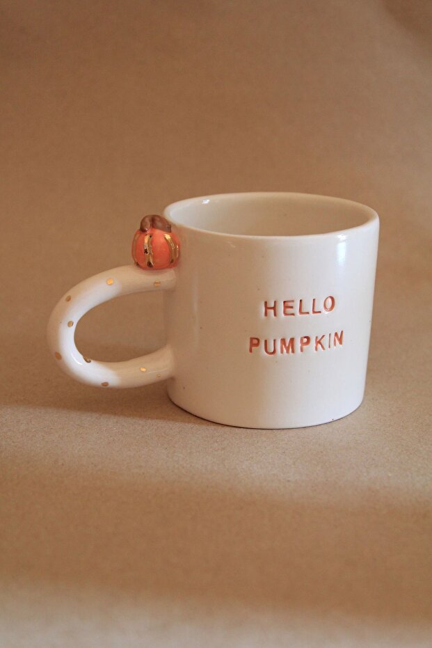 Halloween Themed Handmade Mug with Pumpkin and Hello Pumpkin