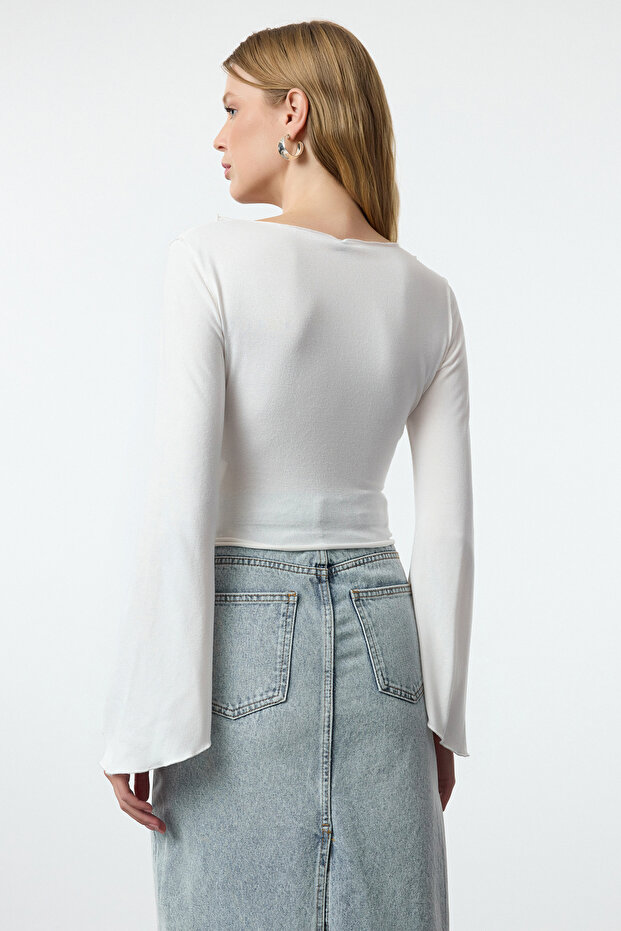Ecru gestrickte Bluse TWOAW25BZ00151 - 5