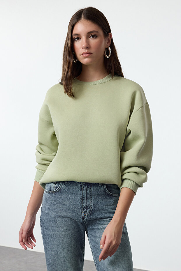 Mint Kalın İçi Polarlı Regular/Normal Kalıp Bisiklet Yaka Basic Örme Sweatshirt TWOAW24SW00101 - 2