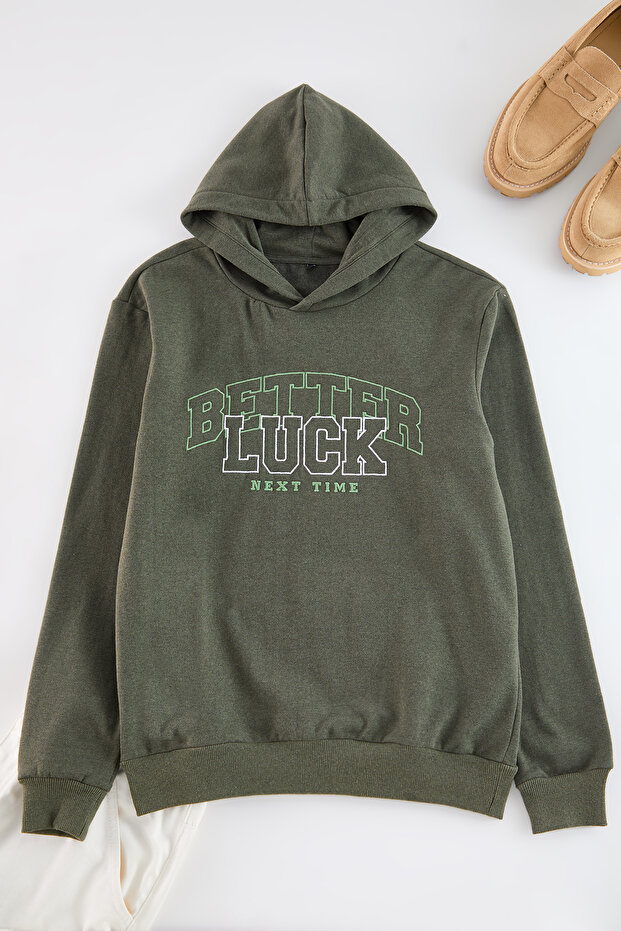 Haki Regular/Normal Kesim Yazı Nakışlı Kapüşonlu Sweatshirt TMNAW25SW00154 - 6