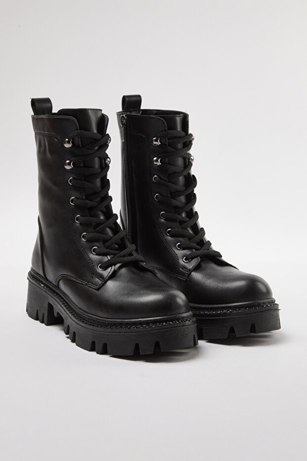 Чорні черевики на підборах 6 см з блискавкою та шнурівкою TAKAW25BO00025 - 4