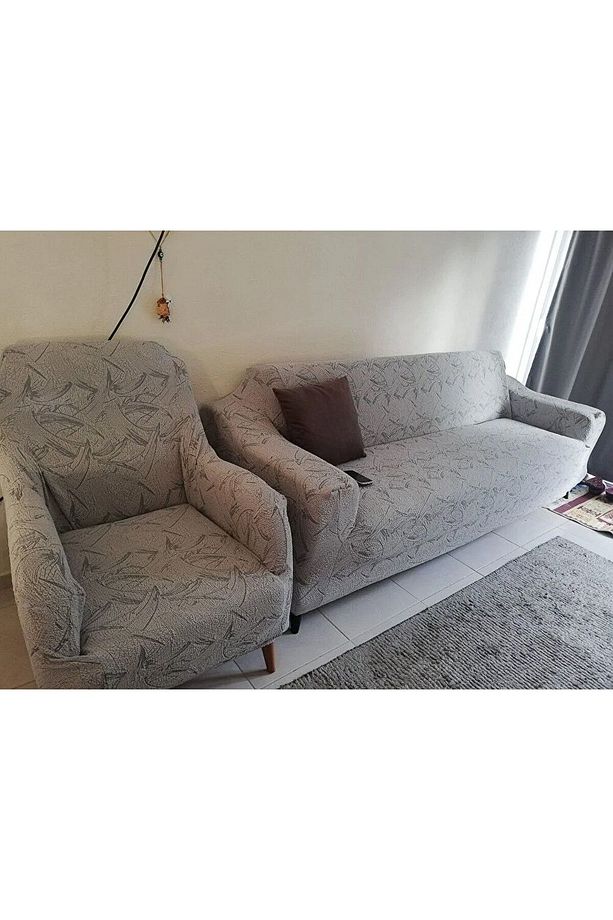 Jakarlı Sehra Desen Gri 3 3 1 1 Lastikli Kanepe Örtüsü | Lastikli Koltuk Örtüsü | koltuk kılıfı - 4