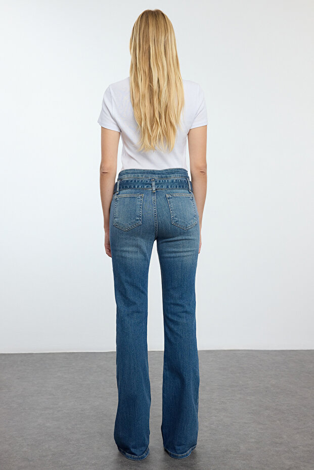 Mavi Kemerli Yüksek Bel Flare Jeans TWOAW25JE00189 - 5
