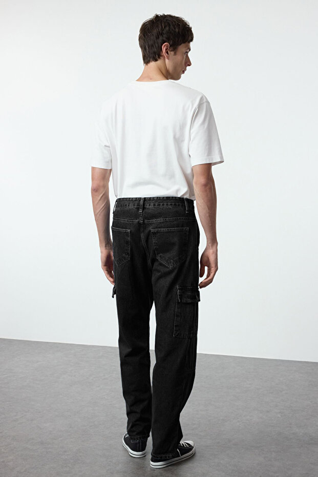 Erkek Siyah Smoke Baggy Kargo Bol Kot Pantolon Jeans TMNAW25JE00002 - 5