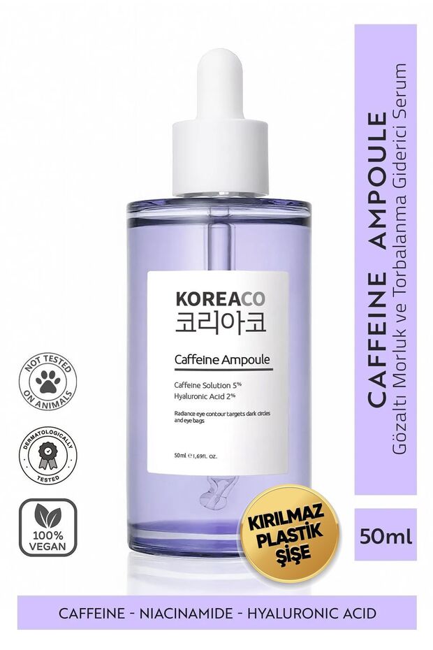 KOREACO Gözaltı Morluk,Koyu Halka ve Torbalanma Karşıtı Caffeine Ampoule Serum 50 ml