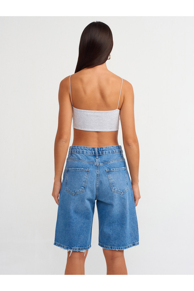 71489 Orta Boy Denim Şort-Mavi - 2