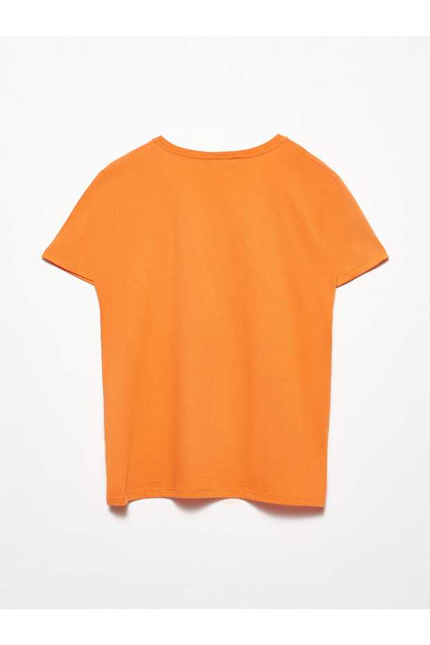 3470 V Yaka Basic T-shirt-oranj - 2