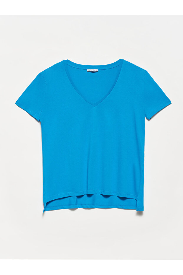 3470 V Yaka Basic T-shirt-saks - 1