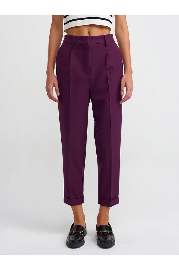 71181 Kıvrık Paça Düz Fit Pantolon-Mürdüm - 3