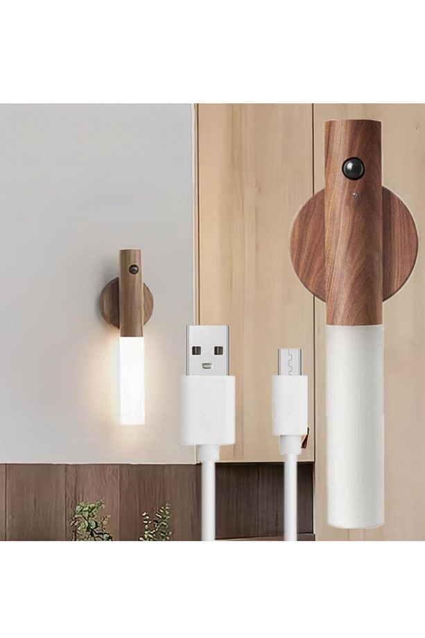 Modern Sensörlü Usb Şarjlı Mıknatıslı Taşınabilir Duvar Aplik Masa Lambası Ahşap Görünümlü Gün Işığı - 1