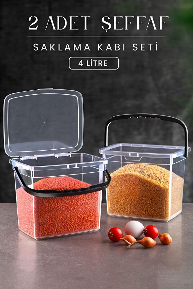 Mega Size 2-Piece Square Flour Pulses Container (4 Liters) - Detergent Storage Box Container with Handle 2 Pieces