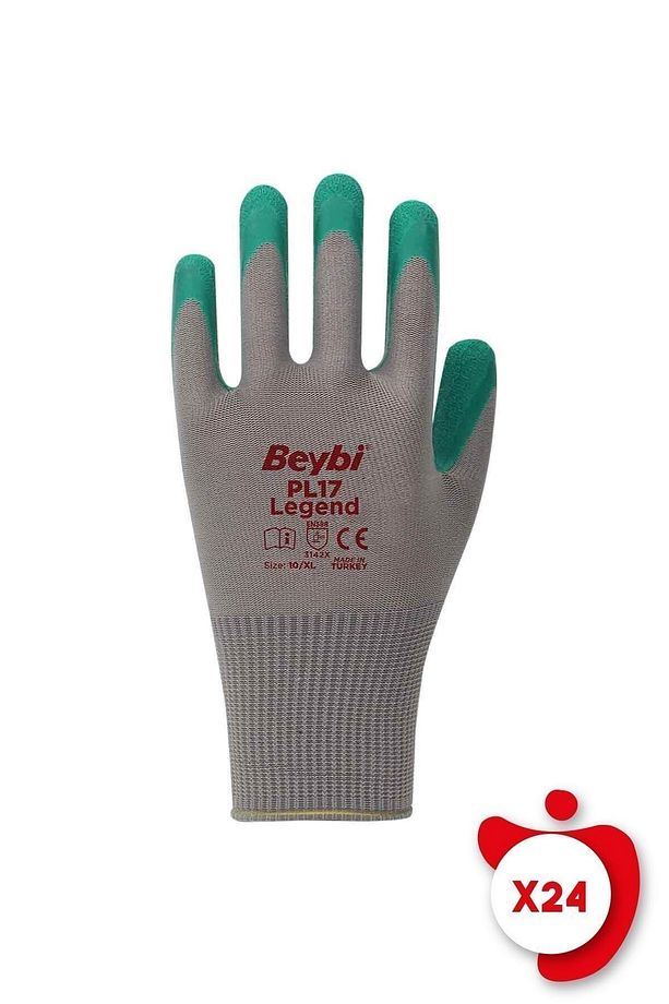 Pl17 Legend Yeşil Polyester Örme Lateks Iş Eldiveni 10 Beden 24 Çift - 1