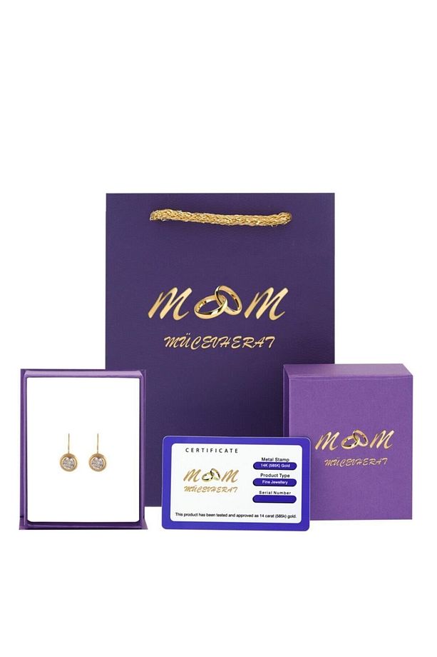 Moom Mücevherat Kadın 14 Ayar Altın Sallantılı Tek Taş Küpe - 7