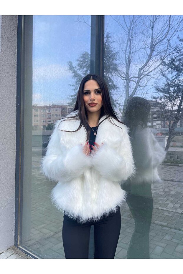 Geniş Yaka  Kürk Ceket - 4