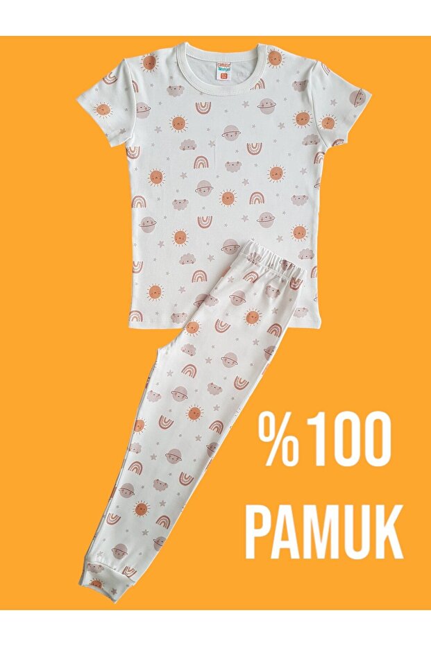 Short Sleeve Patterned Kids Pajamas Set#printingchildspjimatakım#sunpatternlipjamas#laundry garden